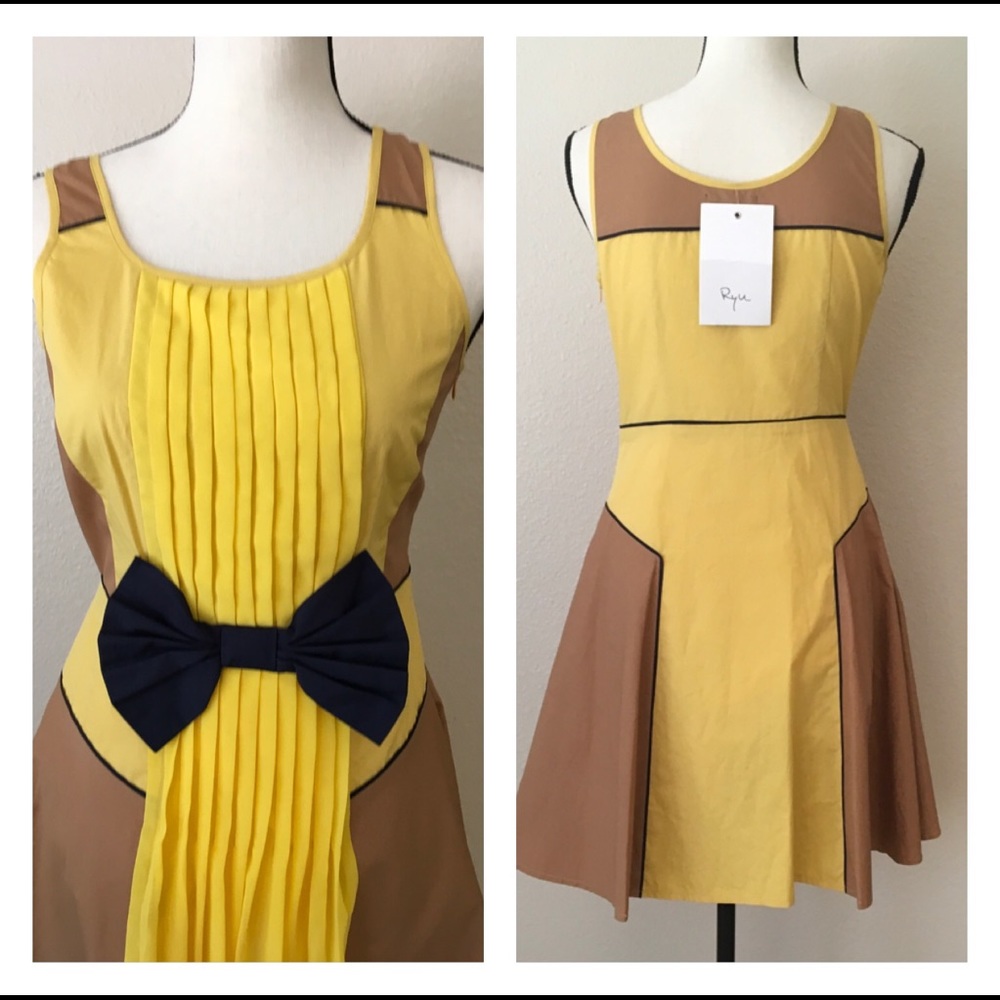 Final Sale Ryu New Sleeveless Yellow/ Brown Dress - Picture 4 of 4
